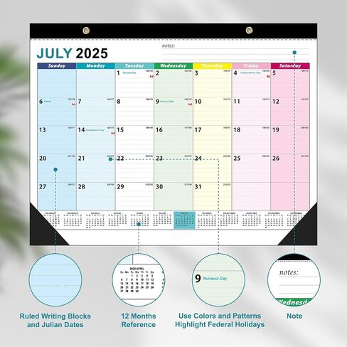 Calendar 2025-2026, 18 Monthly Large Desk Calendar, JAN. 2025 – JUN. 2026, 22" x 17", Desktop Monthly Planner with Corner Protector, Large Ruled Blocks - Colorful Lump in Saudi Arabia