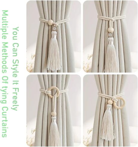 2 Pack Natural Cotton Curtain Rope Tiebacks-Handmade Curtain Decorative Holdbacks Rural Style Drapery Tieback for Home Office Room Decor in Saudi Arabia