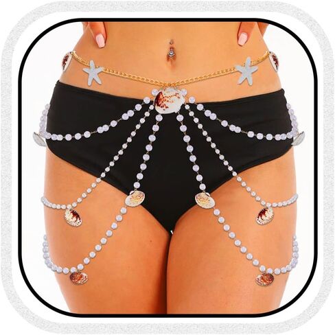cosydays pearl chain belt starffish seashell chain chain beach body body المجوهرات للنساء in Saudi Arabia