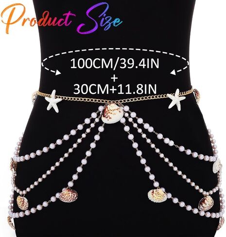 cosydays pearl chain belt starffish seashell chain chain beach body body المجوهرات للنساء in Saudi Arabia