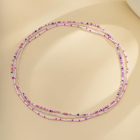 Colorful Beaded Waist Chain for Women Bohemian Rice Beads Belly Chains Boho Summer Stretchy Beaded Belly Chains Stackable Colours Layered Waist Jewelry for Bikini Beach Festival in Saudi Arabia