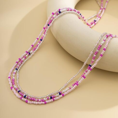 Colorful Beaded Waist Chain for Women Bohemian Rice Beads Belly Chains Boho Summer Stretchy Beaded Belly Chains Stackable Colours Layered Waist Jewelry for Bikini Beach Festival in Saudi Arabia