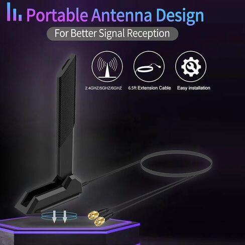 External Tri-Band 802.11BE Performance WiFi 7 Antenna with Magnetic Base Extension Cable for WiFi 7 PC Desktop Computer Extendable Router ASUS ROG Gaming Motherboard, Slinkdsco in Kuwait