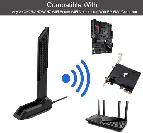 External Tri-Band 802.11BE Performance WiFi 7 Antenna with Magnetic Base Extension Cable for WiFi 7 PC Desktop Computer Extendable Router ASUS ROG Gaming Motherboard, Slinkdsco in Kuwait