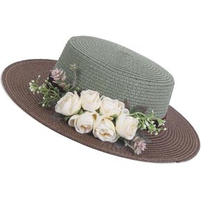 قبعات شمس للنساء قبعات شاطئية واسعة الحافة شمس القش قبعة مصنوعة يدويًا زهرة حماية أشعة الشمس قبعة الأشعة فوق البنفسجية القبعة المسطحة أعلى القبعة in Kuwait
