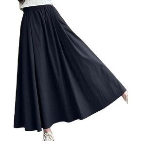 Summer Simple & Fashion Wrinkle Long Skirt for Women,Elastic High Waist Midi Skirt,Casual Maxi Skirt with Pockets in Kuwait