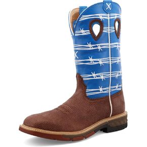 Twisted X Men's 12" Western Work Boot, Square Toe Alloy Toe with CellStretch, Burgundy & Sky Blue, 9.5 D in Kuwait