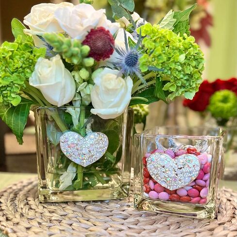 THE QUEENS' JEWELS American Flag Jeweled 4x4 Candle Holder Vase - Unique Gift for Women, Birthday, Cute, Fun, Cocktail, Queen, Not Painted, Decorated, Bling, Bedazzled, Rhinestone in Saudi Arabia