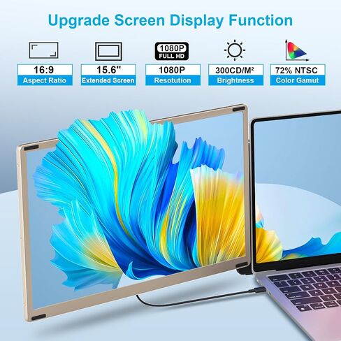 2025 Upgrade Laptop Screen Extender Portable Monitor, 14" 1080P FHD IPS Screen, Monitor Extender for Laptop, Fit for 13-17" Laptop, Plug & Play Compatiable with Windows/Mac/Chrome/Android/Switch in Kuwait