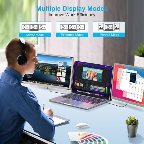 2025 Upgrade Laptop Screen Extender Portable Monitor, 14" 1080P FHD IPS Screen, Monitor Extender for Laptop, Fit for 13-17" Laptop, Plug & Play Compatiable with Windows/Mac/Chrome/Android/Switch in Kuwait