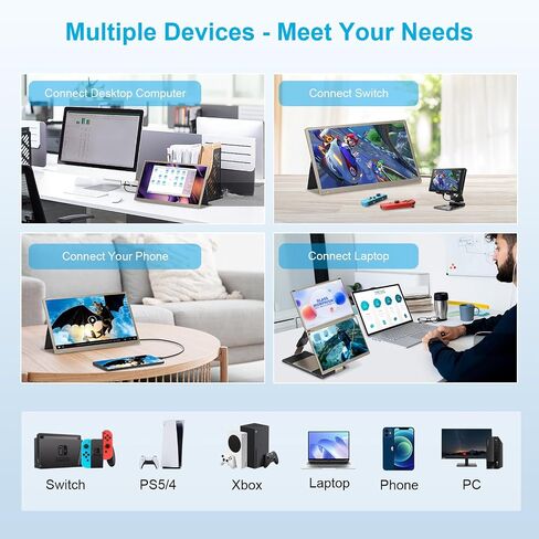 2025 Upgrade Laptop Screen Extender Portable Monitor, 14" 1080P FHD IPS Screen, Monitor Extender for Laptop, Fit for 13-17" Laptop, Plug & Play Compatiable with Windows/Mac/Chrome/Android/Switch in Kuwait