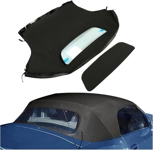kuafu convertible top top repraction متوافق مع 2003-2008 BMW Z4 ، سقف ناعم مع نافذة زجاجية مسخنة صافية فينيل سوداء سوداء in Saudi Arabia