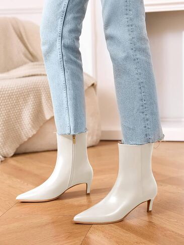 Coutgo Ankle Boots for Women Kitten Low Heel Pointed Toe Booties Side Zipper Fall Shoes in Saudi Arabia