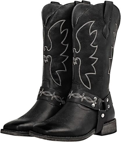SheSole Women's Buckle Strap Wide Calf Cowboy Boots Square Toe Western Cowgirl Boots in Kuwait