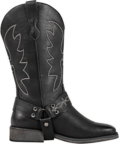 SheSole Women's Buckle Strap Wide Calf Cowboy Boots Square Toe Western Cowgirl Boots in Kuwait