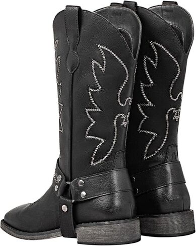 SheSole Women's Buckle Strap Wide Calf Cowboy Boots Square Toe Western Cowgirl Boots in Kuwait
