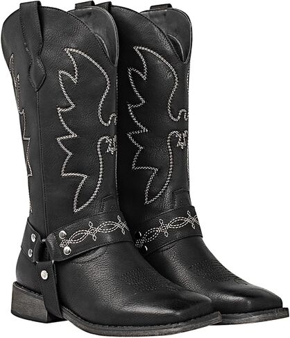 SheSole Women's Buckle Strap Wide Calf Cowboy Boots Square Toe Western Cowgirl Boots in Kuwait