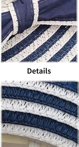 Blue White Stripe Floppy Straw Foldable Sun Beach Hat for Women Wide Brim Navy Style Essential Sunhat Visor Hat UV Protection in Kuwait