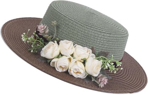 قبعات شمس للنساء قبعات شاطئية واسعة الحافة شمس القش قبعة مصنوعة يدويًا زهرة حماية أشعة الشمس قبعة الأشعة فوق البنفسجية القبعة المسطحة أعلى القبعة in Kuwait