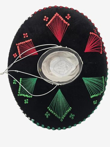 Mexican Mariachi Sombrero Hat, Traditional Charro Style, Black with Red White Green Embroidery in Saudi Arabia