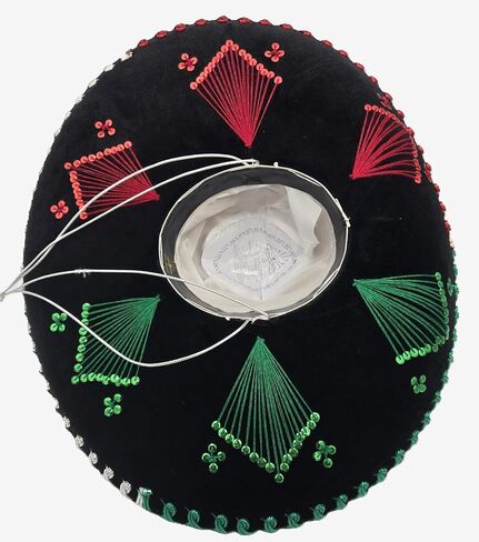 Mexican Mariachi Sombrero Hat, Traditional Charro Style, Black with Red White Green Embroidery in Saudi Arabia