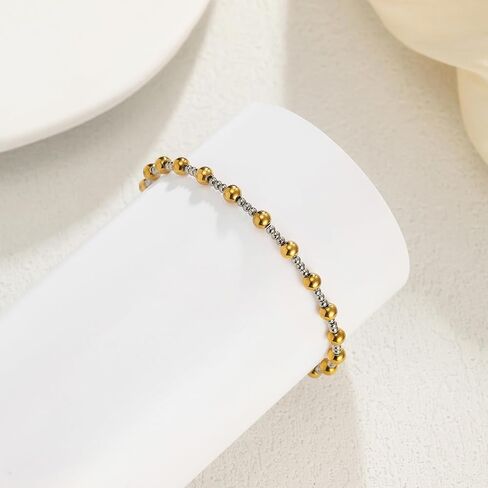 Gold Bracelet for Women 14K Gold Plated Stainless Steel 4mm Bead Bracelet non Tarnish Jewelry in Saudi Arabia
