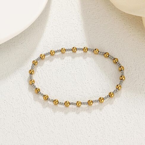 Gold Bracelet for Women 14K Gold Plated Stainless Steel 4mm Bead Bracelet non Tarnish Jewelry in Saudi Arabia