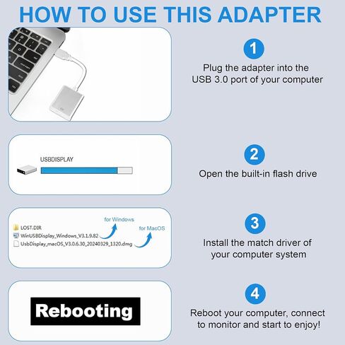 Herfair USB to HDMI Adapter for Monitor USB A 3.0 to HDMI Screen Converter 1080P Full HD Video Display Connector Compatible with Windows 11/10/8/8.1/7 and MacOS System (Black) in Saudi Arabia