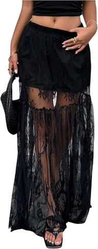 Gorglitter Lace's Lace Maxi التنانير العالية محررة الشبكية شبكية تنحن in Kuwait