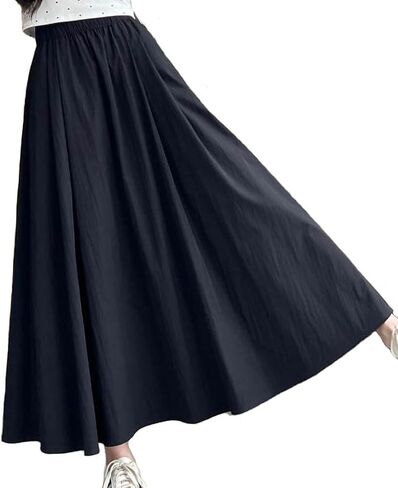 Summer Simple & Fashion Wrinkle Long Skirt for Women,Elastic High Waist Midi Skirt,Casual Maxi Skirt with Pockets in Kuwait