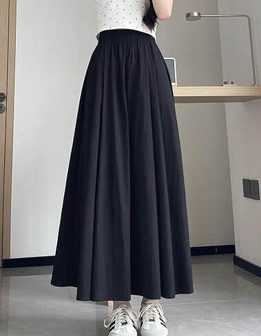 Summer Simple & Fashion Wrinkle Long Skirt for Women,Elastic High Waist Midi Skirt,Casual Maxi Skirt with Pockets in Kuwait