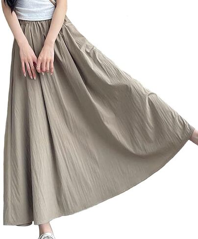 الصيف Simple و Mashion Wrinkle Long Long for Women ، تنورة Midi مرنة عالية الخصر ، تنورة Maxi غير الرسمية مع جيوب in Kuwait