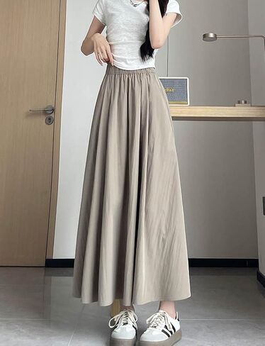 الصيف Simple و Mashion Wrinkle Long Long for Women ، تنورة Midi مرنة عالية الخصر ، تنورة Maxi غير الرسمية مع جيوب in Kuwait