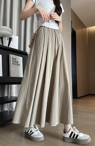 الصيف Simple و Mashion Wrinkle Long Long for Women ، تنورة Midi مرنة عالية الخصر ، تنورة Maxi غير الرسمية مع جيوب in Kuwait