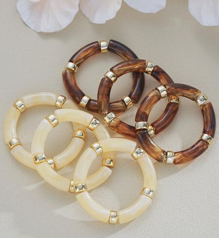 إذا كنت 6pcs أساور سوار أكريليك مكتنزة للنساء ، راتنج Bamboo Bead سوار مطار in Kuwait