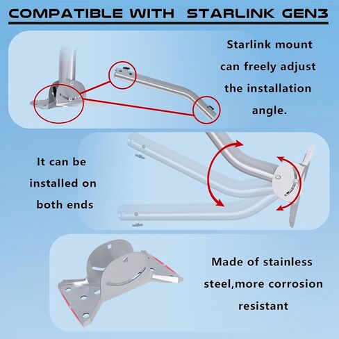 قابل للتعديل Starlink Gen 3 Roof Ridge Mount، Ybervont Starlink Mounting Kit Gen 3 مع 0-30 درجة قابل للتعديل Starlink Gen 3 محول الأنابيب، Starlink Roof Mount Kit لـ Starlink Internet Kit القمر الصناعي in Kuwait