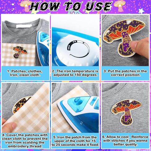 Thiccywoov 60 Pcs Mushroom Patches Iron on for Clothing Mini Mushroom Retro Patches Appliques Iron on Sew on Embroidered Stickers for DIY Gift Jackets Jeans Backpacks Hats Dress Pants Shoes Craft in Kuwait