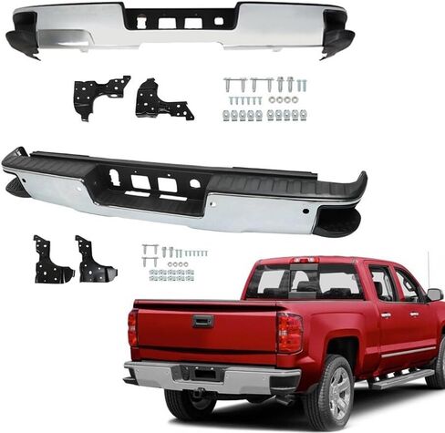 Suitable for Chrome Rear Bumper for 2014-2018 Chevy Silverado & GMC Sierra 1500 - Durable Steel Assembly with Sensor and Corner Holes (GM1103175) in Saudi Arabia