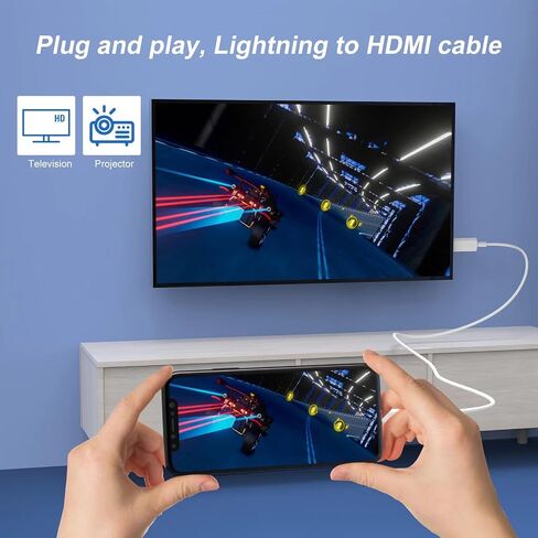 [MFi Certified] 13.2ft Long Version Lightning to HDMI Cable Adapter, 1080P Lightning to Digital AV Adapter Sync Screen Connector Compatible for iPhone 14 13 12 11 to HD TV Projector Monitor in Kuwait