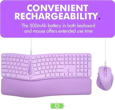 X9 Wireless Ergonomic Keyboard and Mouse Combo - Type Comfortably Longer - Ergo Split Keyboard with Soft Wrist Rest for PC, Mac, iOS, Android, Bluetooth/2.4G Rechargeable, Multi-Device - Purple in Kuwait