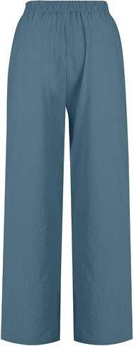 Women's Solid Color Fashionable Casual Pocket Cotton Linen Wide Leg Pants Trendy Fall Outfits for in Kuwait