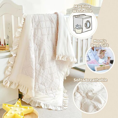 Wowelife Ruffle Crib Bedding Set for Girls Boys 3PCs Boho Crib Comforter Set Beige Baby Crib Bedding Set Nursery Bedding Sets Girls Include Quilted Comforter, Crib Skirt and Crib Sheet, Beige in Kuwait