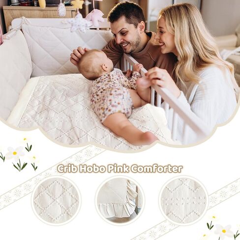 Wowelife Ruffle Crib Bedding Set for Girls Boys 3PCs Boho Crib Comforter Set Beige Baby Crib Bedding Set Nursery Bedding Sets Girls Include Quilted Comforter, Crib Skirt and Crib Sheet, Beige in Kuwait