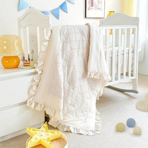 Wowelife Ruffle Crib Bedding Set for Girls Boys 3PCs Boho Crib Comforter Set Beige Baby Crib Bedding Set Nursery Bedding Sets Girls Include Quilted Comforter, Crib Skirt and Crib Sheet, Beige in Kuwait