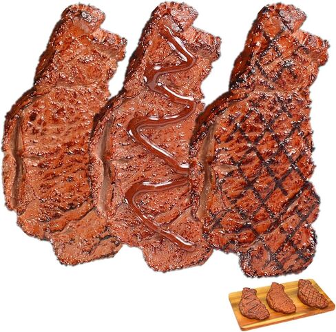3PCS Artificial Steak Lifelike Fake Steak Food Meat Model for Kitchen Home Market Display Photography Props Party Decoration in Saudi Arabia