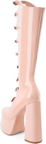 Z.Oufeier Women's Gothic Lolita High Chunky Block Heel Platform Knee High Boots Buckle Strap Patent Leather Heeled Long Boots Wide Calf in Kuwait