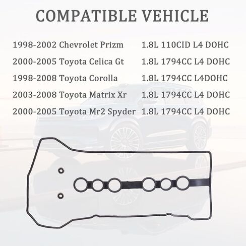 VS50542R Engine Valve Cover Gasket Set Compatible with Toyota Corolla Valve Cover Gasket Seal 1.8L Gromets Spyder Chevrolet Chevy Prizm Pontiac 2000 2001 2002 2003 2004 2005 2006 2007 2008 VC2024 in Kuwait