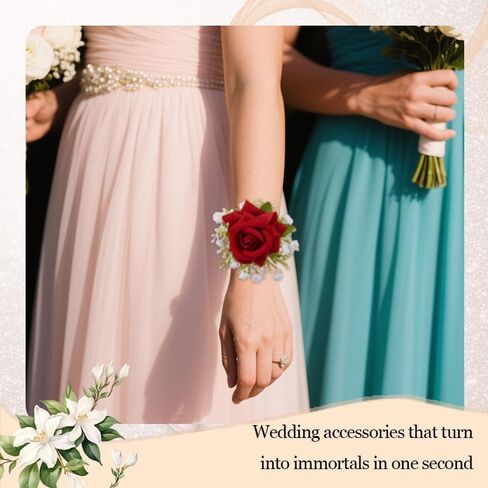 Guqqeuc Rose Wrist Corsage with Stretch Pearl Bracelet for Bridesmaid Flower Wrist Wristband for Girls Wedding Corsage Hand Flower for Wedding Prom Decorations in Kuwait