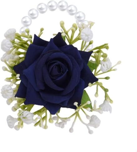 Guqqeuc Rose Wrist Corsage with Stretch Pearl Bracelet for Bridesmaid Flower Wrist Wristband for Girls Wedding Corsage Hand Flower for Wedding Prom Decorations in Kuwait