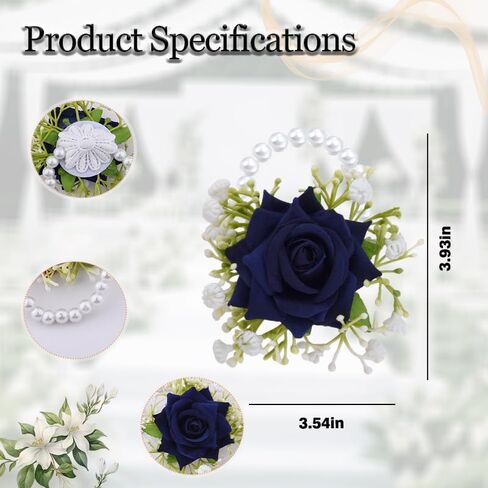 Guqqeuc Rose Wrist Corsage with Stretch Pearl Bracelet for Bridesmaid Flower Wrist Wristband for Girls Wedding Corsage Hand Flower for Wedding Prom Decorations in Kuwait
